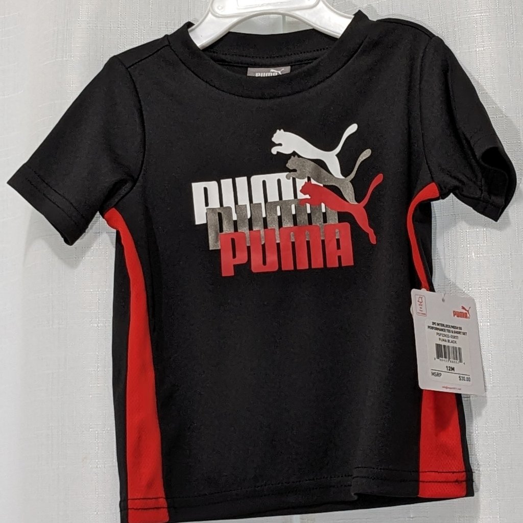 Puma Baby Amplified Graphic Logo T-Shirt Size 12 M Black/Red Nwt
